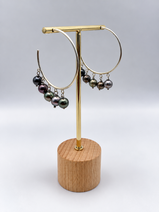 Créoles Heiva frange de perles de Tahiti, vue de détail – Anaora Pearls