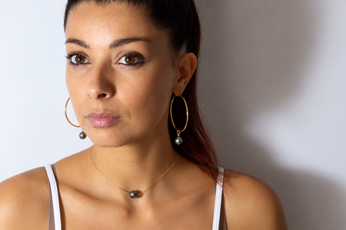 Collier Moana doré, chaîne dorée et perle de Tahiti cerclée qualité A – Anaora Pearls