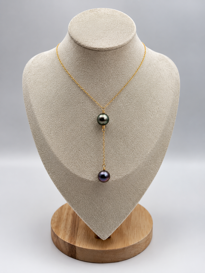 Collier Heiata chaîne en Y perles de Tahiti porté – Anaora Pearls