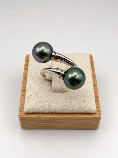 Bague Piti argent 925 et perles de Tahiti qualité AB, vue de profil – Anaora Pearls