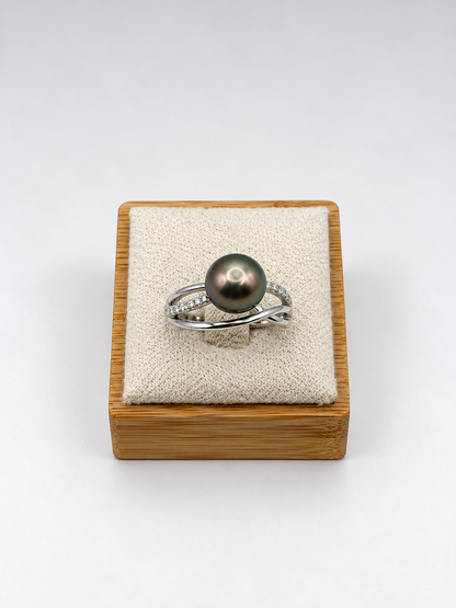 Bague Teuira perle de Tahiti qualité A, vue de profil – Anaora Pearls