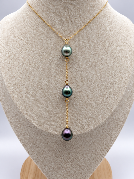 Collier Hinano perles de Tahiti en cascade, vue de détail – Anaora Pearls