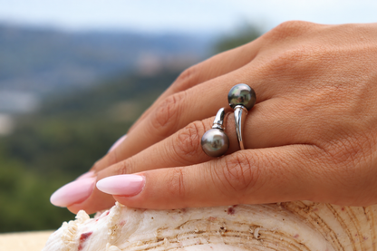 Bague Piti toi & moi perles de Tahiti 9–10 mm, autre vue – Anaora Pearls