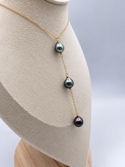 Collier Hinano gold filled et perles de Tahiti 10 mm, autre vue – Anaora Pearls