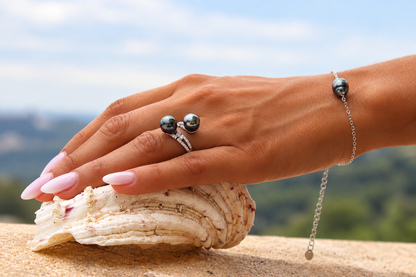 Bague Vaimiti en argent 925 et perles de Tahiti cerclées, autre vue – Anaora Pearls