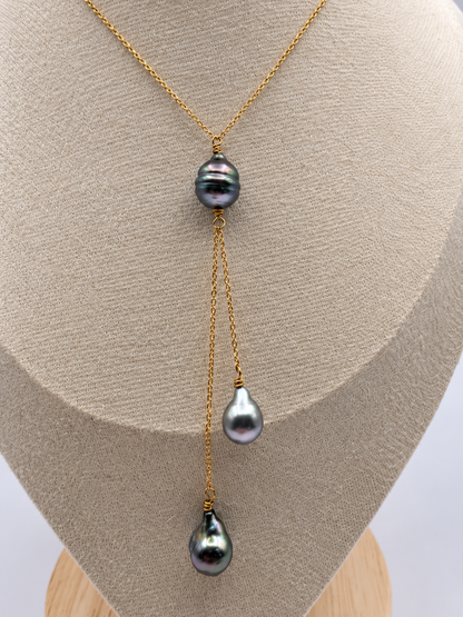 Collier Farii perles de Tahiti en cascade, vue de détail – Anaora Pearls