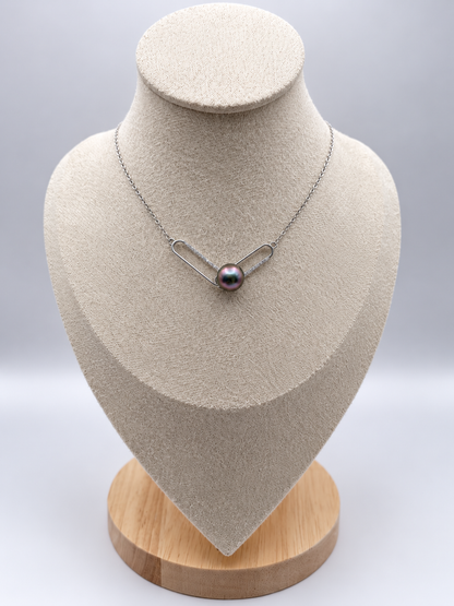 Collier Vahine argent 925 et perle de Tahiti 8–9 mm, autre vue – Anaora Pearls