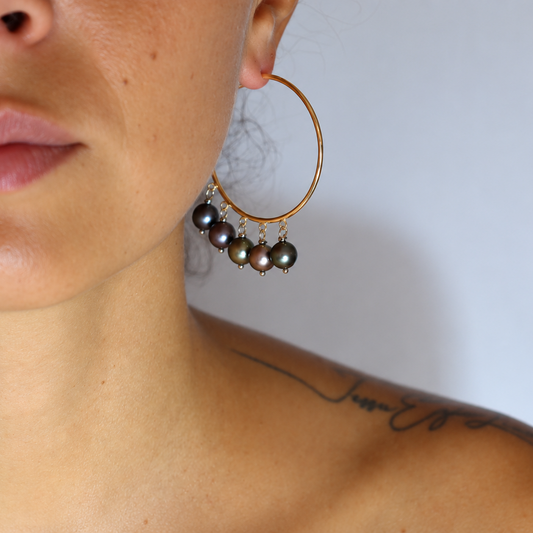Boucles d'oreilles Heiva créoles argent 925 et frange de perles de Tahiti – Anaora Pearls