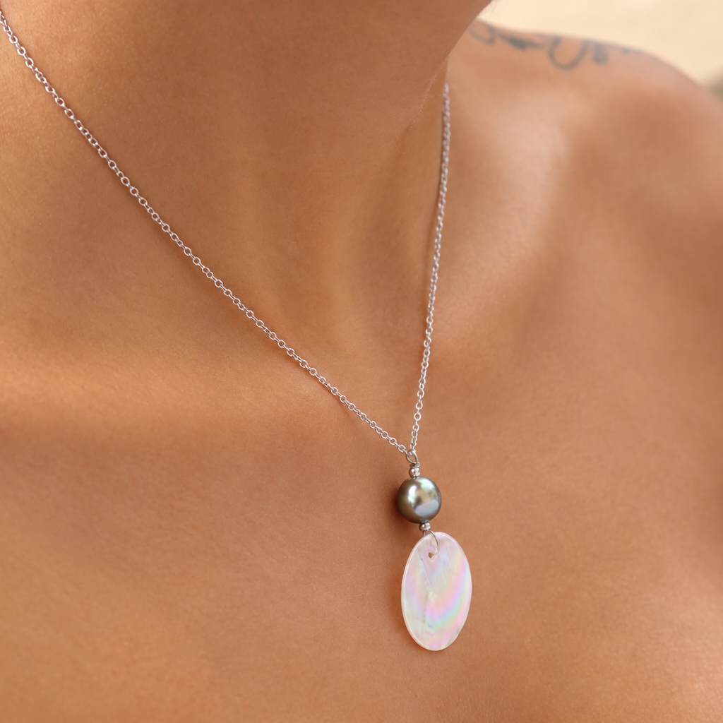 Collier Nohoana argent 925 et perle de Tahiti 9–10 mm, autre vue – Anaora Pearls