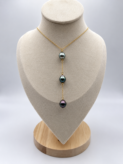 Collier Hinano lariat perles de Tahiti porté – Anaora Pearls